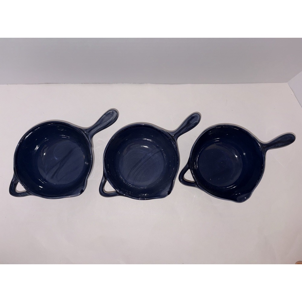 3 Vintage Ceramiche Alfa Italy Blue Glazed Soup Bowl -made In Italy Pottery